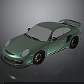 Glossy Light Green Sports Car Featuring Rear Spoiler Black Rims And Reflection