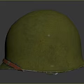 Vintage Green Military Helmet Design With Red Strap And Textured Surface
