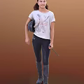 Child in White Equestrian T shirt and Black Riding Pants Holding Riding Crop and Helmet