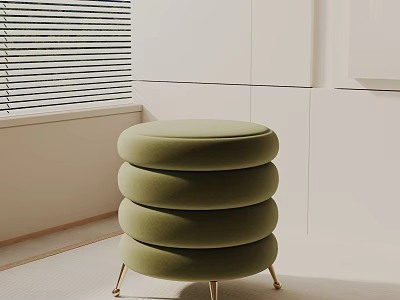 Modern Green Multi layered Round Cushioned Side Table With Metal Legs 3d model
