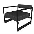 Modern Leisure Chair with Black Metal Frame Rolled Backrest and Gray Leather Seat