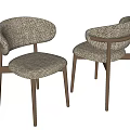 Modern Gray Fabric Upholstered Dining Chairs With Wooden Legs And Curved Back