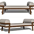 Modern Wooden Frame Footstool With Light Colored Cushion Armrests And Minimalist Design