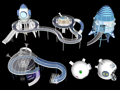 Modern Slide Starry Sky Rocket Slide Children Slide Space Planet Spaceship Slide Children Activity Site Equipment 3d model