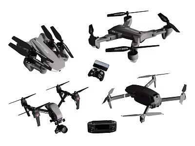 Smart Drone Models With Remote Controller And Various Design Angles 3d model