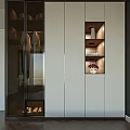 Elegant Modern Wardrobe Interior With Glass Door Hanging Space And Open Shelves