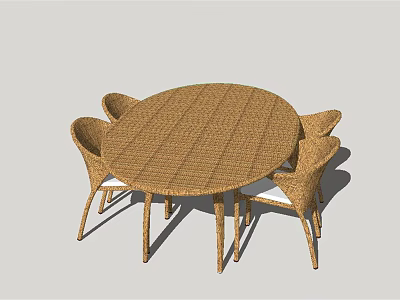 Natural Woven Round Table and Chairs Set for Outdoor Dining Space 3d model