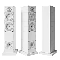 Modern Floor Standing Audio Speakers with Wooden Cabinet and Gray Fabric Front Panel Design