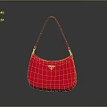 Stylish Red Crescent Shoulder Handbag With Brand Logo And Curved Design