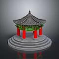 Traditional Pavilion Architecture With Multi Tiered Roof Red Pillars Green Decorations And Circular Stepped Base