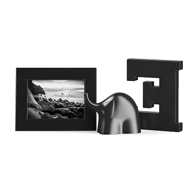 Elegant Decorative Ornament Set With Photo Frame Beach Stones Elephant Figurine And Letter E Decor 3d model