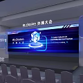 Conference Room With Large Screen Displaying Distributed Database And Tech Theme Setup 3d model