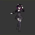 Anime Style Stylish Game Movie Character With Purple Hair Cat Ears And Knee High Boots