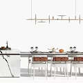 Island table and chair combination chandelier 3d model