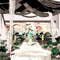Floral Installation With Lotus Flowers Green Leaves And Traditional Figure In Chinese Garden
