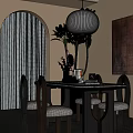 Cozy Dining Table Set With Marble Top Green Chairs Pendant Light And Wall Art