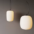 Modern Pendant Lights With Two White Shades And Black Cords On Gray Wall