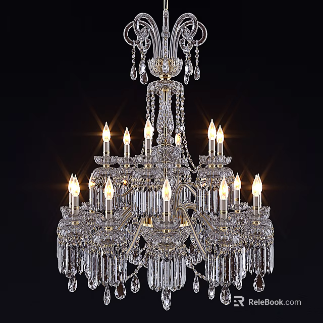 Elegant Crystal Chandelier With Candle Style Lights And Hanging Crystal Pendants 3d model 