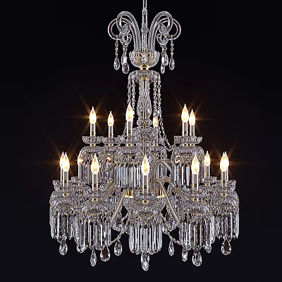 Elegant Crystal Chandelier With Candle Style Lights And Hanging Crystal Pendants 3d model