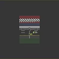 Racing Cars on Stadium Track with Red Grandstand and Spectators