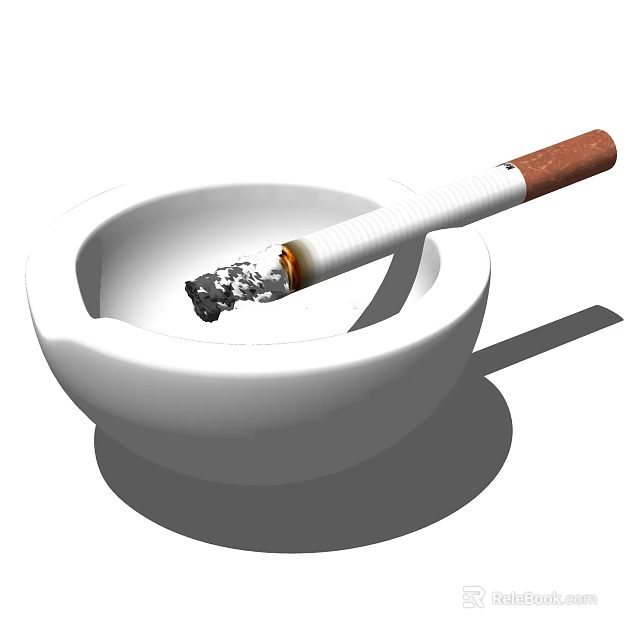 Decorative Ornament Set Featuring White Ashtray With Lit Cigarette And Ash 3d model 