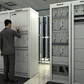 Industrial Control Equipment Cabinets With Electrical Panels And Displays In Indoor Facility