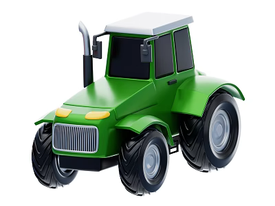 Green Functional Tractor with Large Tires Yellow Headlights and White Roof 3d model