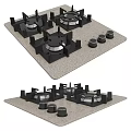 Black Gas Cooktop Stove With Four Burners Control Knobs And Panel Options 3d model