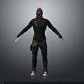 3D Character Costume Featuring Black Coat Red Suspenders Beard White Gloves Jeans Red Sneakers