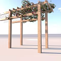 Wooden Garden Pergola With Latticed Top Climbing Vines And Pink Flowers