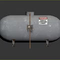Silver Cylindrical Metal Storage Tank With HAMMER Label Connected Pipe And Stands