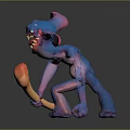 3D Fantasy Game Movie Character With Blue Pink Gradient Large Ears And Orange Object