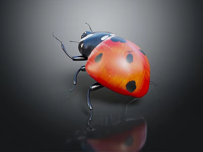 Shiny Red Ladybug With Black Spots Black Body And Legs On Dark Background With Reflection 3d model