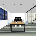 Modern Spacious Public Office Space With Work Desks Computers And Office Chairs 3d model