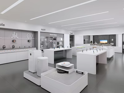 Bright Modern Digital Store Interior Featuring Display Counters Smartphones Laptops And Accessories 3d model