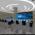 Professional Modern Control Room Interior With Multiple Computer Monitors Large Display Wall And Workstations 3d model