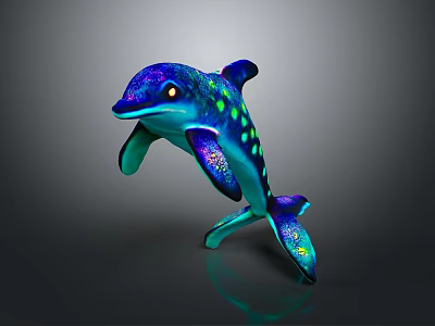 Vibrant Colorful Glowing Dolphin 3D Sculpture with Shiny Details in Leaping Pose 3d model