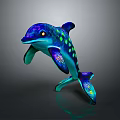 Vibrant Colorful Glowing Dolphin 3D Sculpture with Shiny Details in Leaping Pose