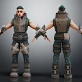 3D Character Model Front And Back View With Armored Vest Leg Guards And Arm Protectors