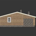 Wooden Detached House Exterior Featuring Gray Roof Two Chimneys Stone Base and Windows