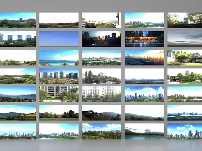 Collage of Diverse Scenic Landscapes Featuring City Skylines Natural Views and Architecture 3d model