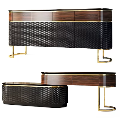 Modern Chest of Drawers With Walnut Wood Brass Legs And Black Perforated Panels 3d model