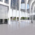 Modern Reception Desk In Spacious Lobby With Glass Walls And Marble Counter Design