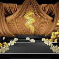 Elegant Floral Installation With Golden Curtains Central Yellow Design And Stage Candle Arrangements