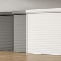 Different Colored Roller Shutters With Slatted Design On Wooden Floor And White Wall