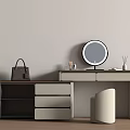 Modern Dressing Table With Round Mirror Drawers Stool And Handbag 3d model