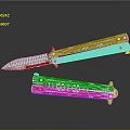 Folding Knife Weapon Two Pieces Open And Folded Metal Detailed Structural Sharp Blade Modern Design 3d model