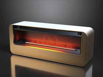 Modern Golden Electric Fireplace With Red Flame Effect On Smooth Black Surface 3d model