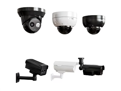 Projection Surveillance Cameras Dome And Bullet Types In Black White Colors 3d model