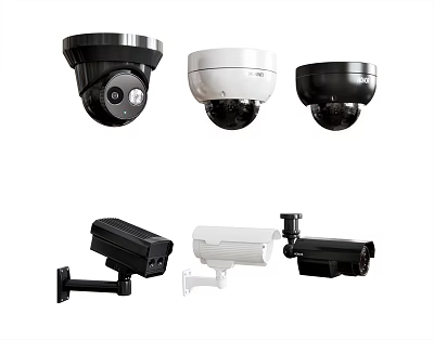 Projection Surveillance Cameras Dome And Bullet Types In Black White Colors 3d model